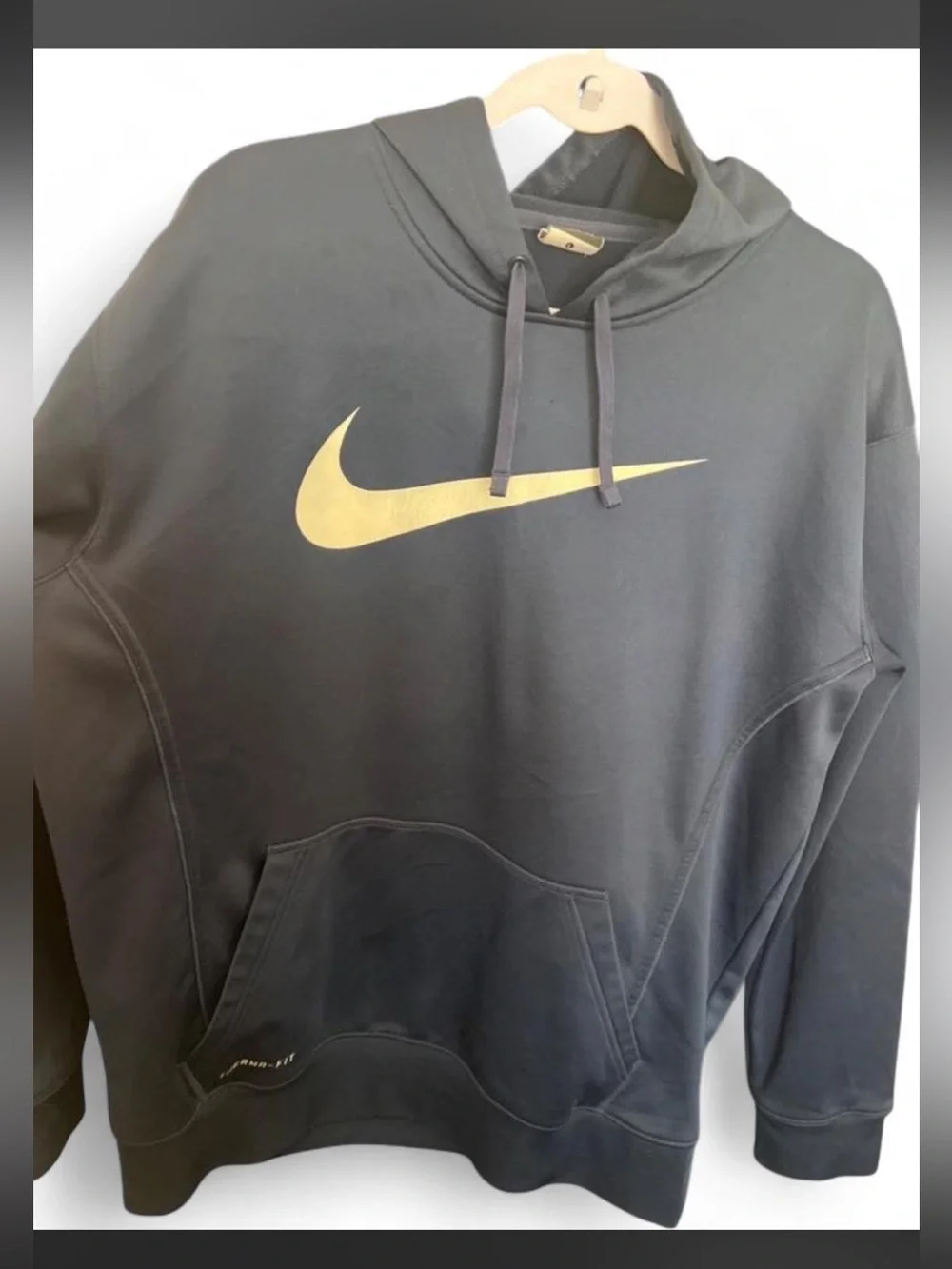 Nike Men's Black Hoodie with Gold Swoosh